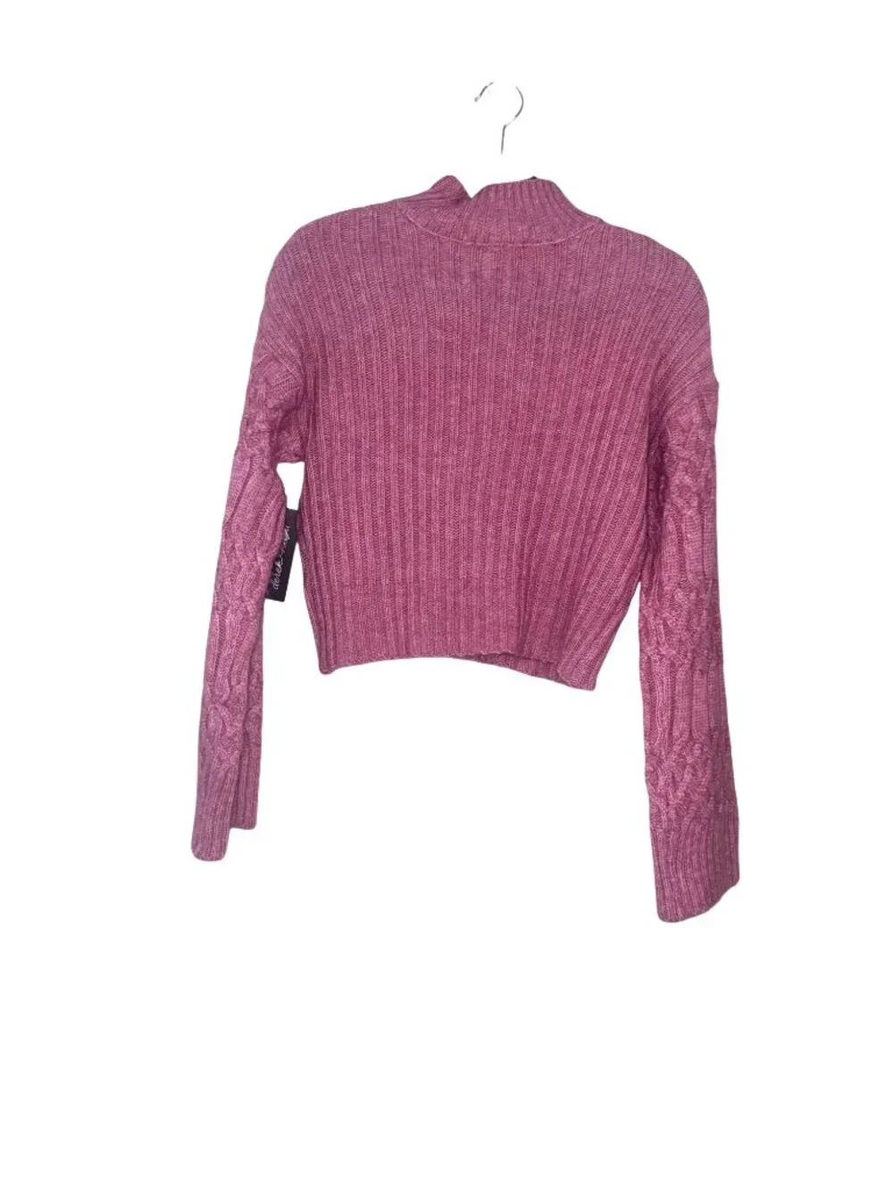 Derek Heart Womens Pink Cable-Knit Cropped Sweater Mock Neck Size M Polyester Bl - Picture 4 of 8